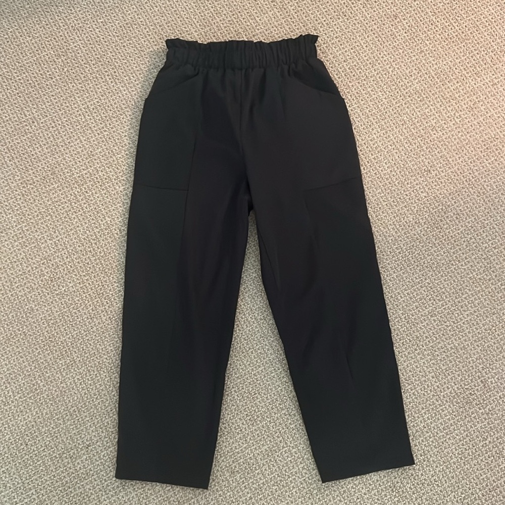 Black Paper Bag Waist Cropped Pants
